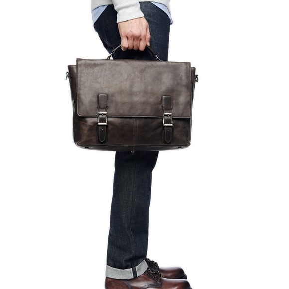 Frye Logan Top Handle Leather Women / Men Briefcase Slate Brown AUTHENTIC NEW - Picture 13 of 15